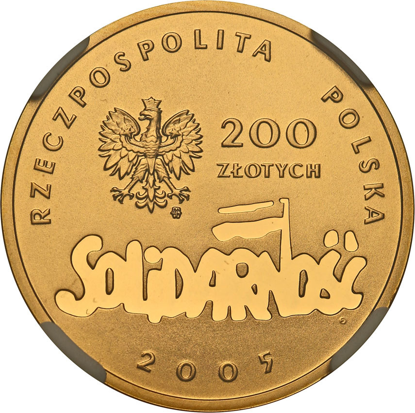III RP. 200 złotych 2005 25 lat Solidarności NGC PF70 ULTRA CAMEO (MAX)